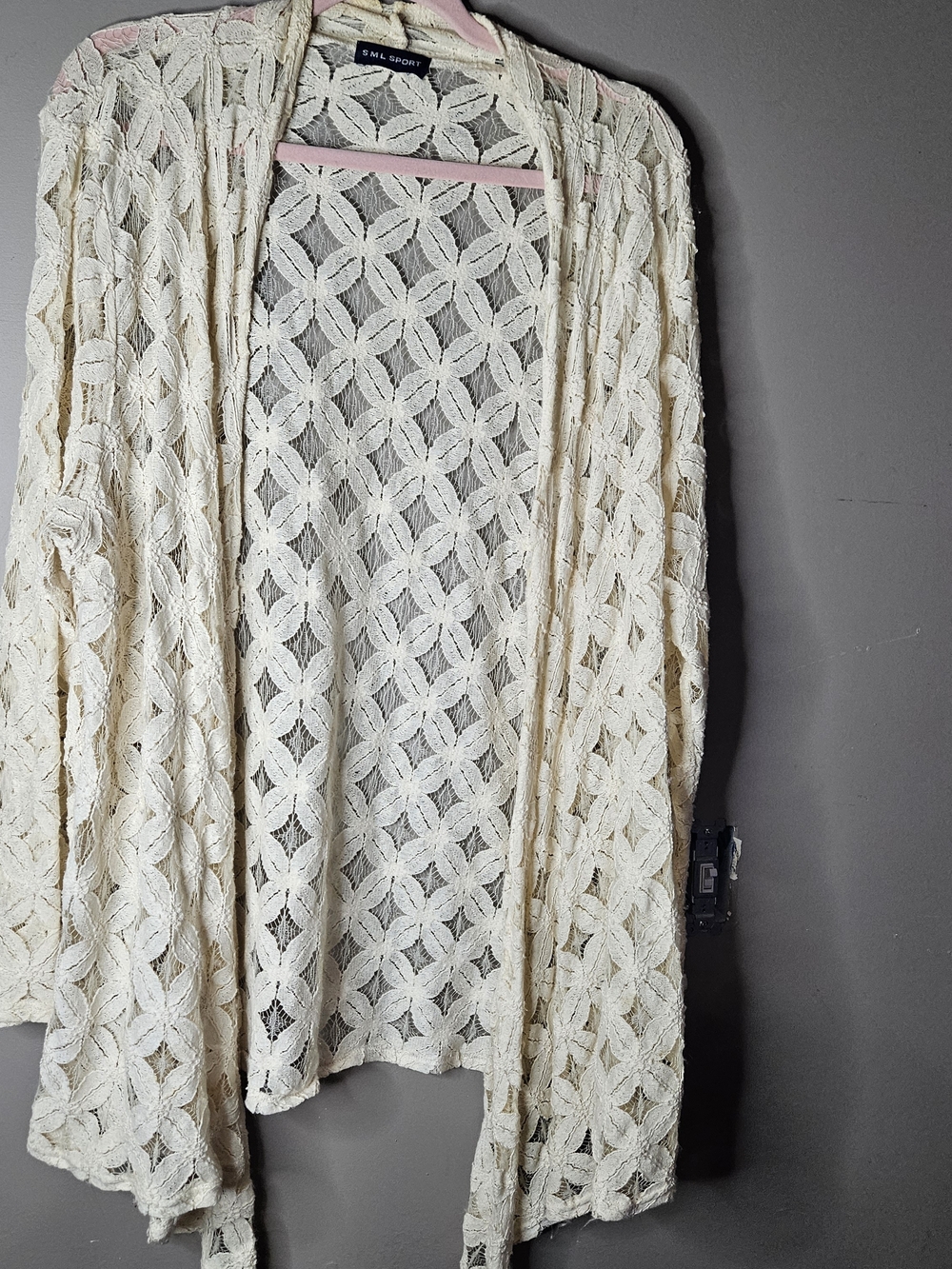 SML Sport Cream Floral Crochet Open Cardigan